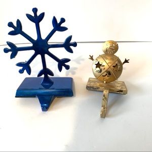 Set of 2 STOCKING HANGERS—Snowman and Snowflake